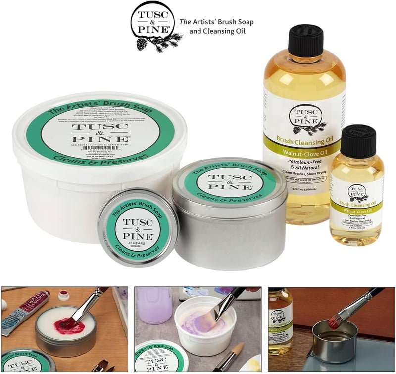 Tusc & Pine The Artists' Brush Soap - 24oz Plant-Based Brush Cleaner, Oil, Acrylic, Watercolor Paint - Nourishes Bristles; Made in North Carolina; Alkali Soap, Gentle Pine Fragrance - Image 5